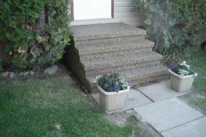 Exposed aggregate concrete front step