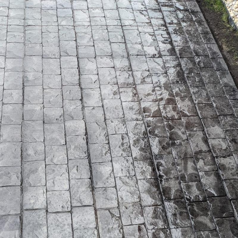 Brick stamped concrete patio