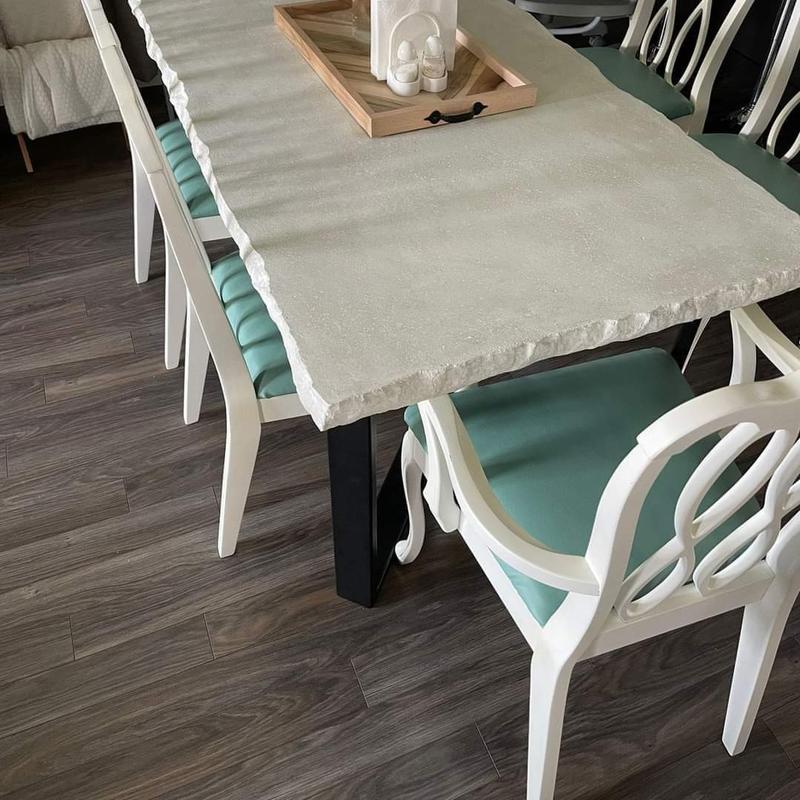 Concrete tabletop with stone edge