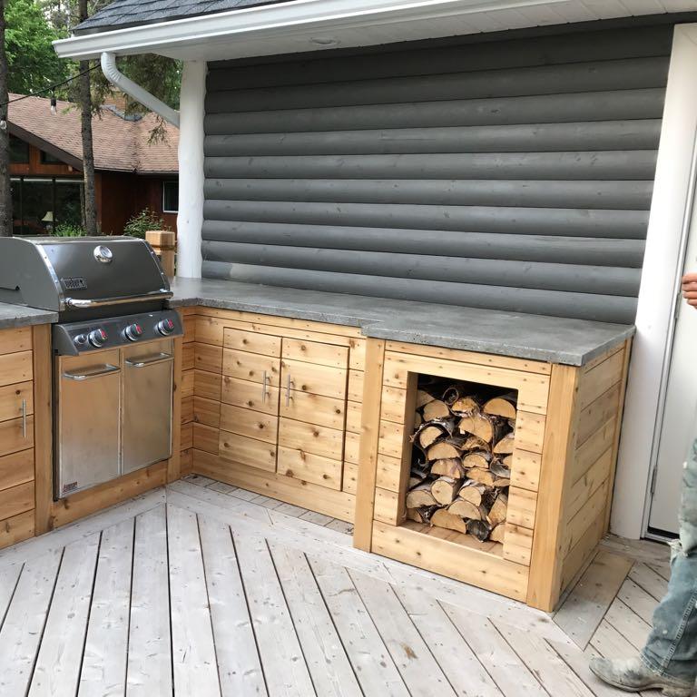 Outdoor kitchen with concrete countertops