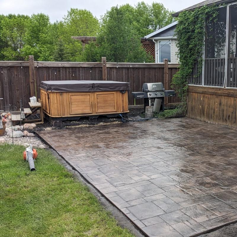 Stamped and sealed concrete patio