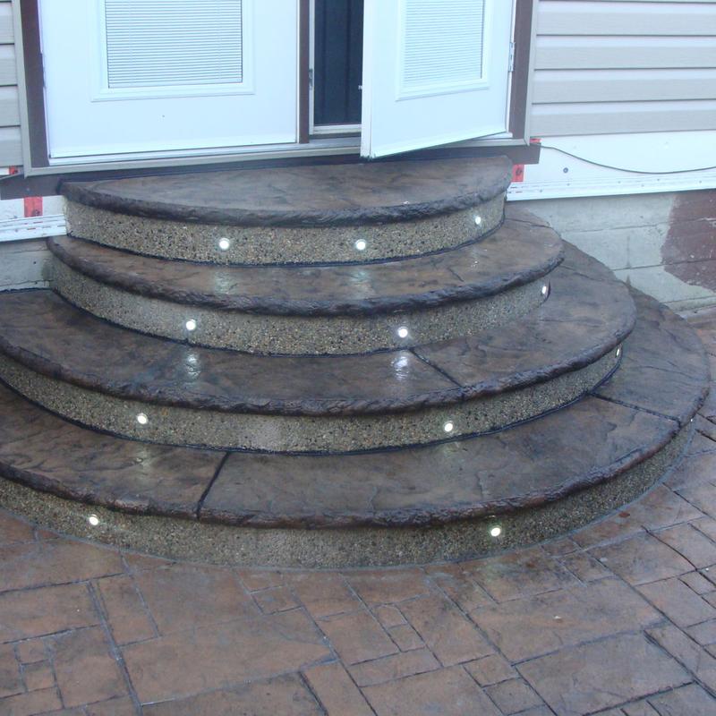 Stamped concrete steps with lights
