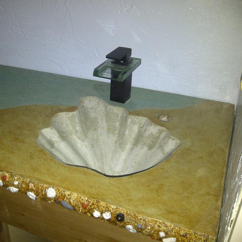 Vanity with seashell sink and edge