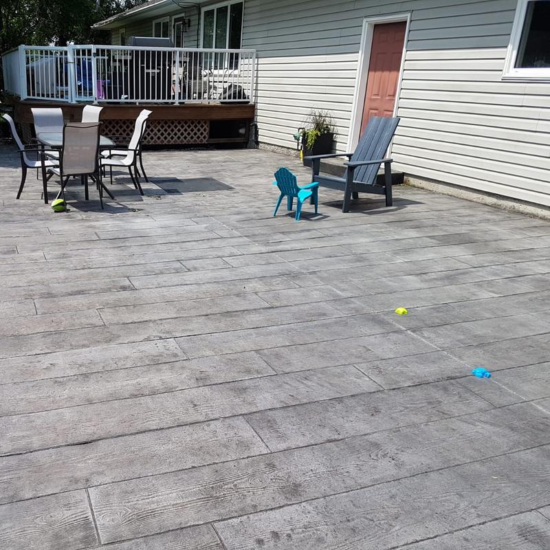 Wood plank stamped patio