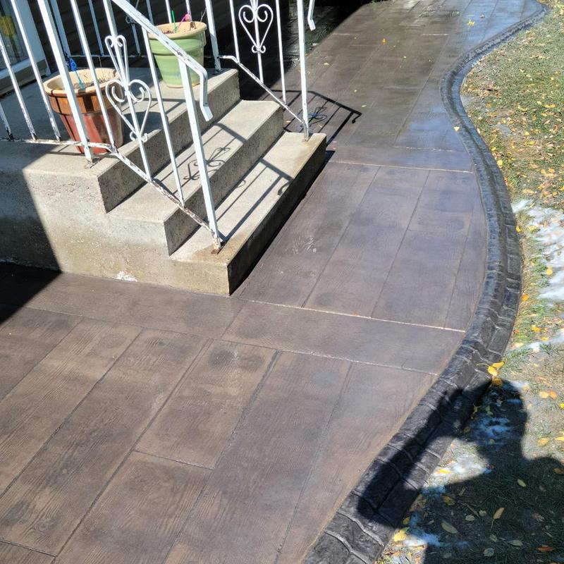 Wood plank stamped sidewalk