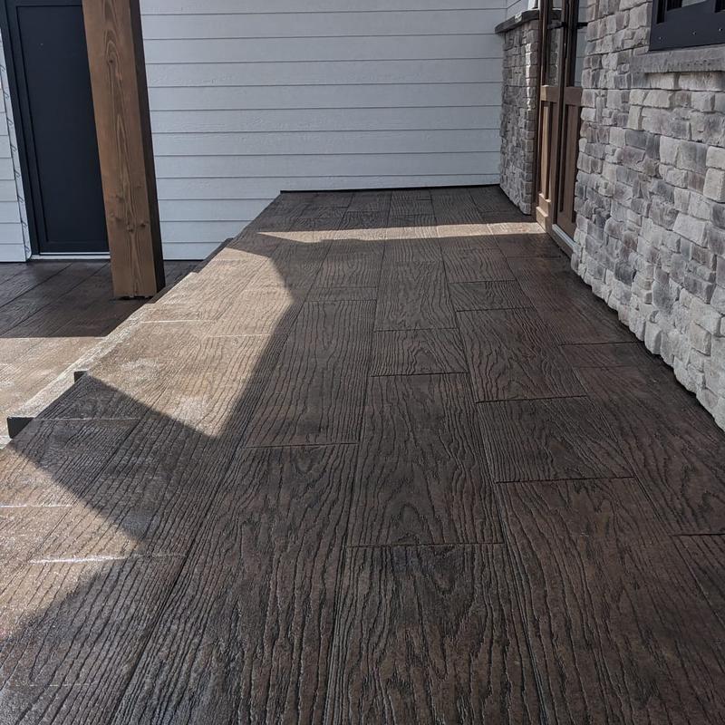 Wood plank stamped veranda and sidewalk