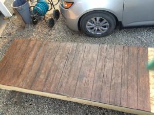 Wood-stamped concrete walkway